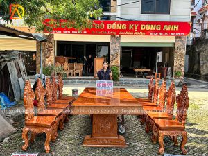 Đồ Gỗ Dũng Anh | Bộ 10 Ghế Louis Hoa Hồng Luxury kết hợp Bàn Nguyên Khối Siêu To - Gỗ Gõ Đỏ Pachy