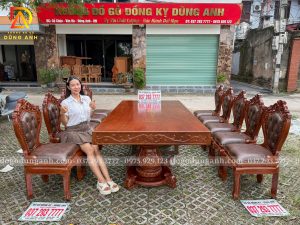 Đồ Gỗ Dũng Anh | Đơn Đặt Hàng A Hoàng Yến - Phú Thọ Bộ Bàn Nguyên Khối 10 Ghế Louis Nữ Hoàng Bọc Đệm Da Carola