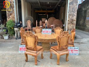 Đồ Gỗ Dũng Anh | Lên Sóng Hàng Mộc Thô Bộ 6 Ghế Louis Hoàng Gia - Bàn Tròn Nguyên Khối - Gỗ gõ đỏ