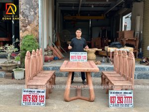 Đồ Gỗ Dũng Anh | Lên Sóng Mẫu Mộc Thô Bàn Ăn Hiện Đại 8 Ghế Hoa Cúc - Bàn Chữ Nhật - Gỗ Hương Đá