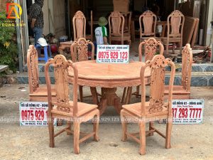 Đồ Gỗ Dũng Anh | Lên Sóng Phần Mộc Thô – Bộ Bàn Ăn 6 Ghế Hồng Con - Kết Hợp Bàn Tròn