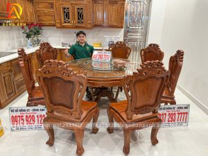 Đồ Gỗ Dũng Anh | Bàn Giao Anh Long - Bắc Ninh - Bộ 8 Ghế Hoàng Gia Louis - Kết Hợp Bàn Tròn Hiện Đại - Gỗ Gõ Đỏ