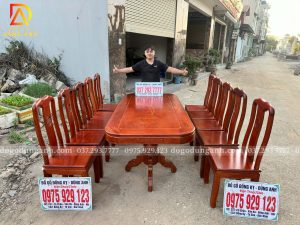 Đồ Gỗ Dũng Anh | Hàng Sẵn Tại ShowRoom Bộ 10 Ghế Triện Thọ - Bàn Chữ Nhật - Gỗ Gõ Đỏ