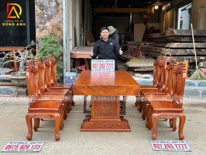 Đồ Gỗ Dũng Anh | Hoàn Thiện Sơn PU - Bộ 8 Ghế Louis Hoàng Gia - Bàn Chữ Nhật Nguyên Khối - Gỗ gõ đỏ