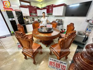 Đồ Gỗ Dũng Anh | Bàn Giao Chị Thanh - Hải Phòng - Bộ 6 Ghế Louis Hoàng Gia - Kết Hợp Bàn Tròn Nguyên Khối - Gỗ Gõ Đỏ