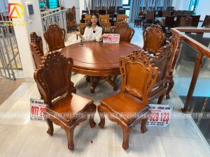 Đồ Gỗ Dũng Anh | Hàng Sẵn Tại ShowRoom Bộ 10 Ghế Louis Hoàng Gia - Bàn Tròn Yếm Bo - Gỗ Gõ Đỏ