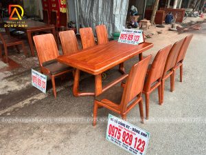 Đồ Gỗ Dũng Anh | Bộ sản phẩm 8 Ghế Hiện Đại bọc da - Bàn Chữ Nhật - Gỗ hương đá.