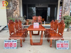 Đồ Gỗ Dũng Anh | Hoàn Thiện Sơn PU – Bộ Bàn Ăn 6 Ghế Louis Hoàng Gia + Bàn Chữ Nhật Hiện Đại + Gỗ Hương Đá
