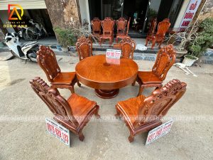Đồ Gỗ Dũng Anh | Bộ sản phẩm 6 Ghế louis Hoa Hồng – Bàn Tròn Nguyên Khối – Gỗ Gõ Đỏ.