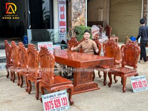 Đồ Gỗ Dũng Anh | Bộ Bàn Ăn 10 Ghế Louis Hoàng Gia - Bàn Chữ Nhật Nguyên Khối KT 87-285-14 - Gỗ Hương Đá