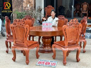 Đồ Gỗ Dũng Anh | Bộ Bàn Ăn 6 Ghế Louis Hoàng Gia - Bàn Tròn Nguyên Khối KT 130-15 - Gỗ Tự Nhiên