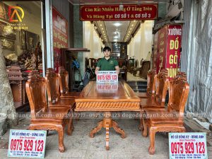 Đồ Gỗ Dũng Anh | Hoàn Thiện Đơn Hàng Chị Khách Quảng Ninh Mẫu Bàn Ăn Hoàng Gia 6 Ghế Louis Kết Hợp Bàn Chữ Nhật Hột Xoài - Gỗ Gõ Đỏ