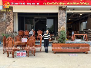 Đồ Gỗ Dũng Anh | Combo Bàn Ăn Tròn 6 Ghế Louis Hoa Hồng và Kệ Tivi Gỗ Gõ Đỏ Nam Phi – Đơn Hàng Lớn Tại Miền Nam