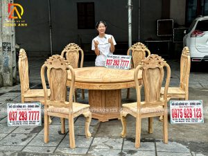 Đồ Gỗ Dũng Anh | Bộ bàn ăn tròn 6 ghế hoa cúc gỗ gõ đỏ Nam Phi – sang trọng, bề thế, đẳng cấp không gian sống