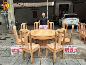 Đồ Gỗ Dũng Anh | Bộ bàn ăn tròn 8 ghế triện thọ gỗ gõ đỏ Nam Phi – Sang trọng, bề thế, đẳng cấp không gian sống