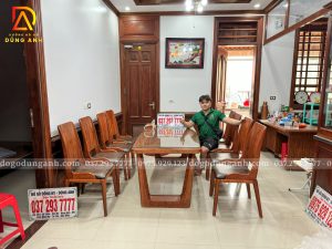 Đồ Gỗ Dũng Anh | Bàn giao bộ bàn ăn hiện đại 8 ghế cánh tiên bọc da Carola Ý – bàn chữ nhật chân U 2 đầu sang trọng tại Vĩnh Yên, Vĩnh Phúc