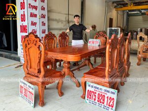 Đồ Gỗ Dũng Anh | Top Bộ Bàn Ăn Đáng Để Mua - Bộ 8 Ghế Hoa Hồng Bàn Chữ Nhật Yếm Vén Gỗ Hương Đá