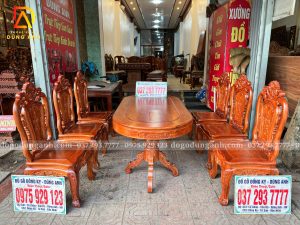 Siêu Phẩm Bàn Ăn Bầu Dục - 6 Ghế Louis Hoa Hồng Sang Trọng Gỗ Hương Đá | Đồ Gỗ Dũng Anh