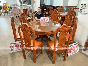 Bàn Ăn Tròn 6 Ghế Hồng Con Gỗ Hương Đá Đơn Giản Sang Trọng | Đồ Gỗ Dũng Anh
