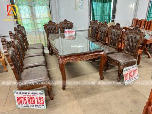 Bàn Ăn Hoàng Gia Bọc Đệm - Mẫu Bàn Củ Lạc 10 Ghế Gỗ Gõ Đỏ | Đồ Gỗ Dũng Anh
