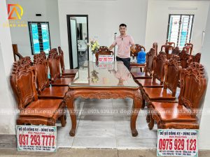 Bàn Ăn Hoàng Gia 9 Ghế ( Đục 2 Mặt ) - Bàn Củ Lạc Gỗ Gõ Đỏ | Đồ Gỗ Dũng Anh