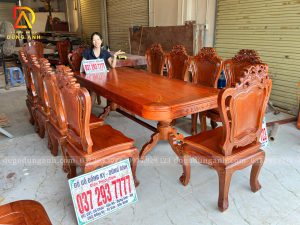 Bàn Ghế Ăn Chữ Nhật 10 Ghế Hoàng Gia Gõ Đỏ - Đơn Đặt Hàng Chú Quý Chương Mỹ Hà Nội
