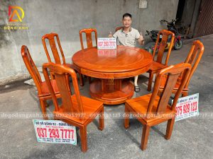Bàn Ghế Ăn Tròn 8 Ghế Triện Thọ - Chân Trụ Cánh Phượng ( Hoàn Thiện Sơn PU Kĩ Đẹp ) | Đồ Gỗ Dũng Anh