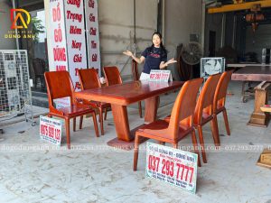 Bộ Bàn Ăn Chữ Nhật Chân Quỳ - 6 Ghế Cánh Tiên Gỗ Gõ Đỏ | Đồ Gỗ Dũng Anh