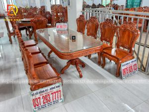 Bộ Bàn Ghế Ăn - Bàn Chữ Nhật 8 ghế Louis Hoàng Gia Gỗ Hương Đá Nam Phi – Hàng Chọn Gỗ Già Đẹp