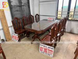 Bộ bàn ăn chữ nhật 8 ghế mẫu mới gỗ gõ đỏ Nam Phi – sang trọng, bề thế, đẳng cấp không gian sống