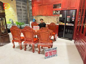 Bộ Ghế Ăn Bàn Bầu Dục 6 Ghế Hoàng Gia Luis Mặt Tràn – Bàn Giao tới Anh Bắc Tây Hồ Hà Nội