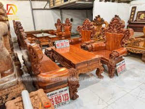 Bàn Ghế Phòng Khách Hoàng Gia Nguyên Khối Hoa Hồng Chim Chĩ 6 Món Gỗ Gõ Đỏ Pachy