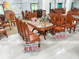 Bộ Bàn Ăn Chữ Nhật 8 Ghế Chương Hồng Vách Nho Gỗ Hương Đá