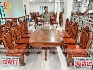 Bộ Bàn Ăn Chữ Nhật Bo Góc Hoàng Gia Hoa Hồng 8 Ghế Gỗ Hương Đá Nam Phi