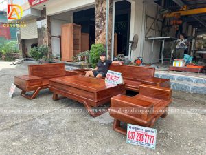 Bộ Sofa Phòng Khách Chân Thuyền 5 Món – Gỗ Gõ Đỏ | Đồ Gỗ Dũng Anh