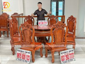 Bàn Ăn Tròn Hương Đá Bộ 8 Ghế Louis Hoàng Gia Hoa Hồng Mặt Tràn
