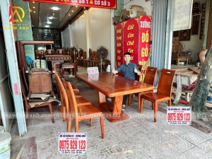 Bộ Bàn Ăn Chữ Nhật 8 Ghế Anh Đào – Chân Thuyền Nguyên Khối Gỗ Hương Đá