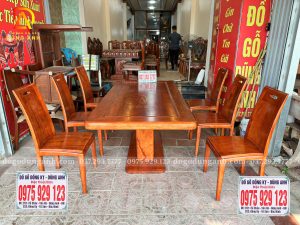 Bộ Bàn Ăn 6 Ghế Anh Đào – Bàn Chữ Nhật Chân Thuyền Nguyên Khối Gỗ Hương Đá