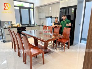 Bộ Bàn Ăn Chữ Nhật 8 Ghế Anh Đào Gỗ Hương Đá – Bàn Giao Tới Cô Hoa Tại Mê Linh | Đồ Gỗ Dũng Anh