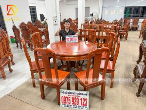 Bàn Ăn Tròn 8 Ghế Triện Thọ Mặt Tràn Liền ( Hàng Dày ) - Bàn Tròn Yếm Bo Gỗ Gõ Đỏ | Đồ Gỗ Dũng Anh