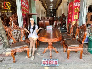 Bàn Ăn Bầu Dục 6 Ghế Louis Nữ Hoàng Bọc Da – Bàn Gỗ Hương Đá, Ghế Gỗ Gõ Đỏ | Đơn Hàng Chị Hòa Nghệ An