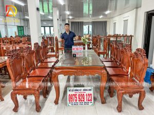 Bàn Ăn Hoàng Gia 8 Ghế ( Đục 1 Mặt ) - Bàn Củ Lạc Gỗ Hương Đá | Đồ Gỗ Dũng Anh