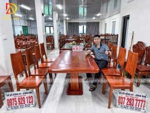 Bàn Ăn Hiện Đại 8 Ghế Ba Tiêu kết hợp Bàn Chữ Nhật Chân Trụ Thuyền Ng.Khối