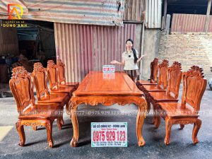 Bàn Ăn Hoàng Gia 8 Ghế ( Đục 2 Mặt ) – Bàn Củ Lạc Sang Trọng | Vân Gỗ Hương Đá Hàng Hoàn Thiện